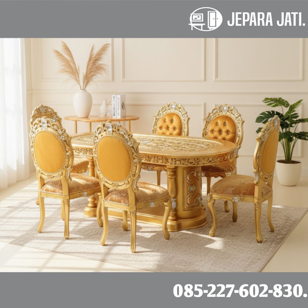 Meja Makan Mewah 6 Kursi Meja Makan Mewah 6 Kursi dengan desain Ukiran Asli Jepara